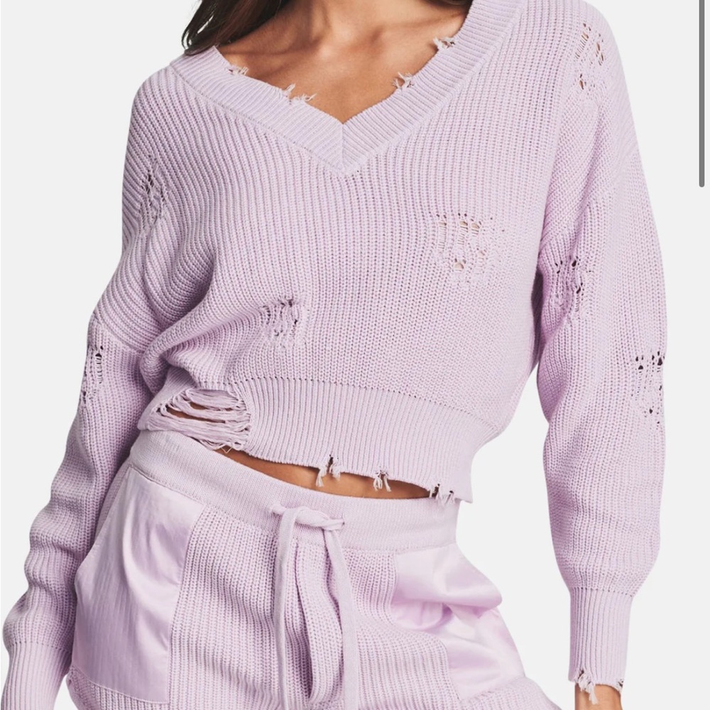 SER.O.YA Purple V-Neck Sweater with Chunky Knit